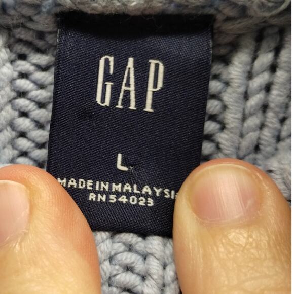 Vintage Y2K GAP Women's Size Large Light Blue Chunky Cable Knit Pullover Sweater - Picture 5 of 7